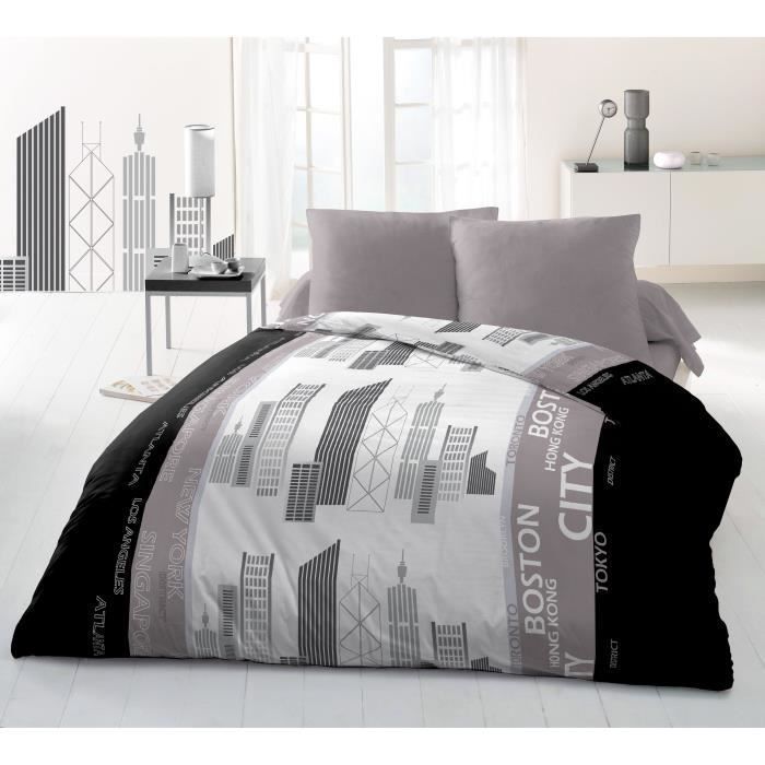 Parure de couette Microfibre DISTRICT - 1 housse de couette 220x240 cm + 2 taies 63x63 cm - Gris et Noir - Photo n°1