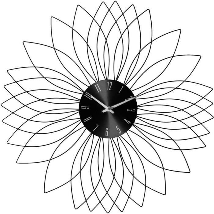 Pendule fleur en métal - Ø 50 x Ep. 4 cm - Noir - Photo n°1
