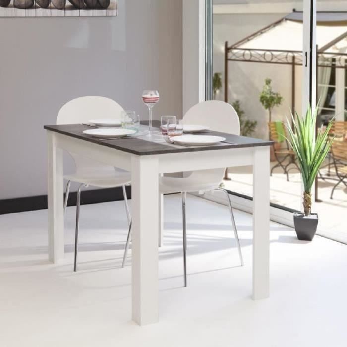 Table a manger 4 a 6 personnes style contemporain mélaminée blanc mat et décor béton - L110xl70 cm - Photo n°3