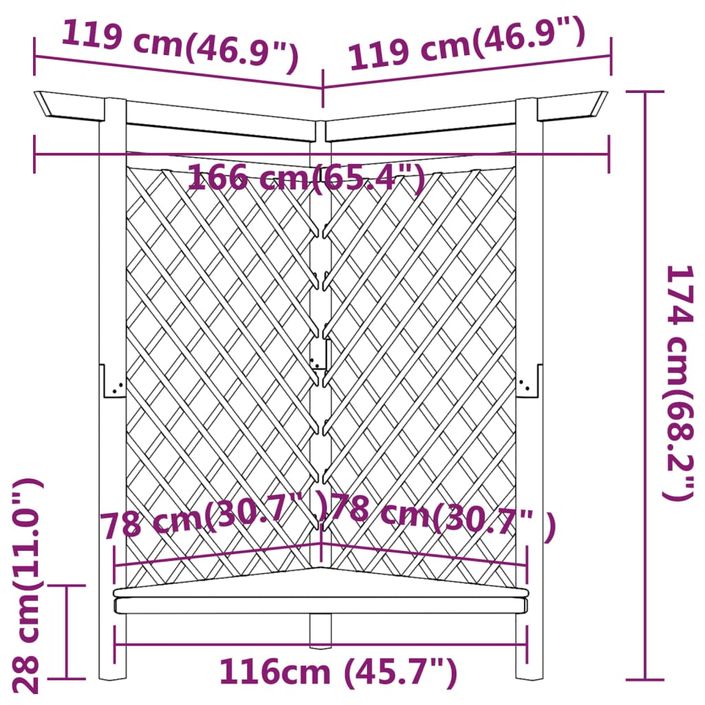 Pergola d'angle avec banc 166x81x174 cm Bois de pin imprégné - Photo n°6