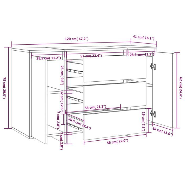 Petit buffet 2 portes 3 tiroirs 120 cm – Modèle Camko - Photo n°6