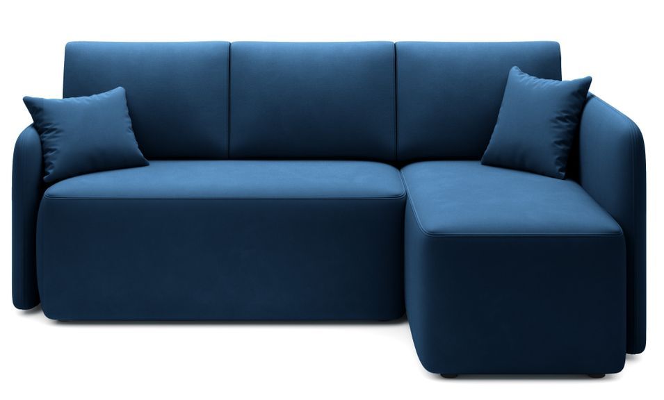 Petit canapé d'angle convertible 3 places tissu bleu Takin 206 cm - Photo n°1