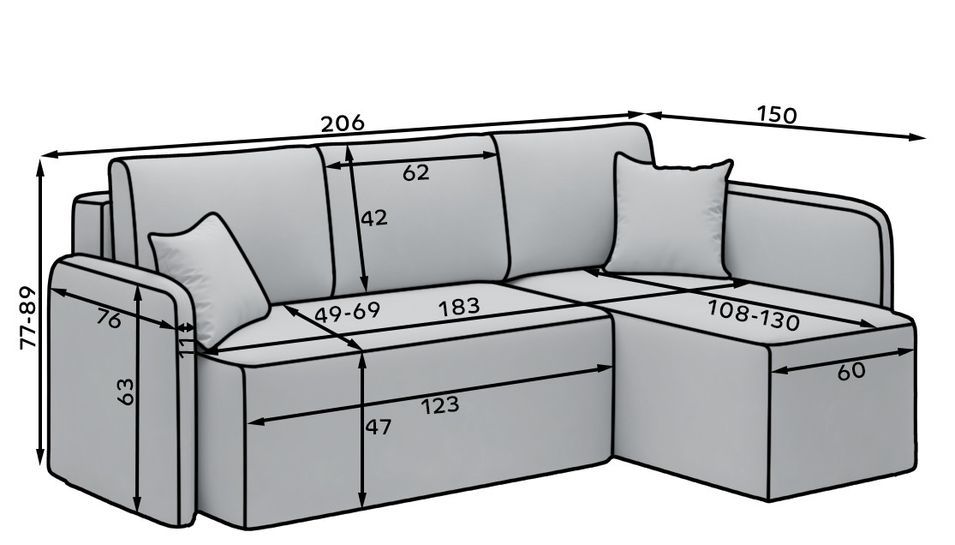 Petit canapé d'angle convertible 3 places tissu Takin 206 cm - Photo n°13