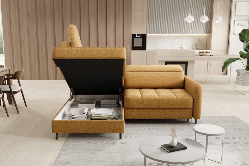 Petit canapé d'angle en tissu convertible avec coffre Borea 208 cm - Photo n°10