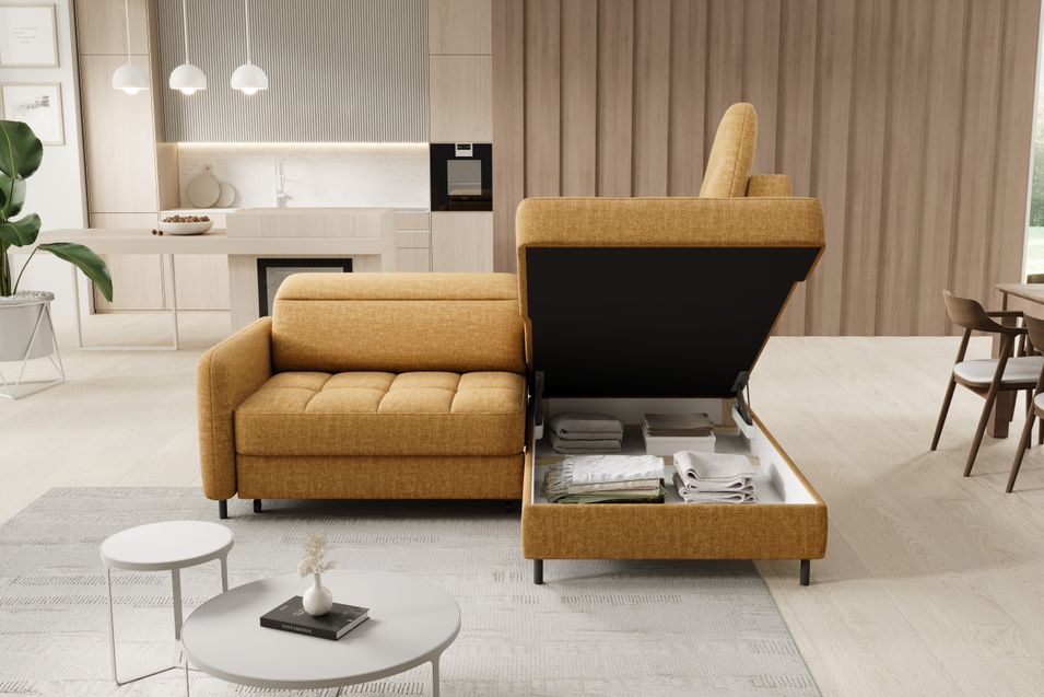 Petit canapé d'angle en tissu convertible avec coffre Borea 208 cm - Photo n°3