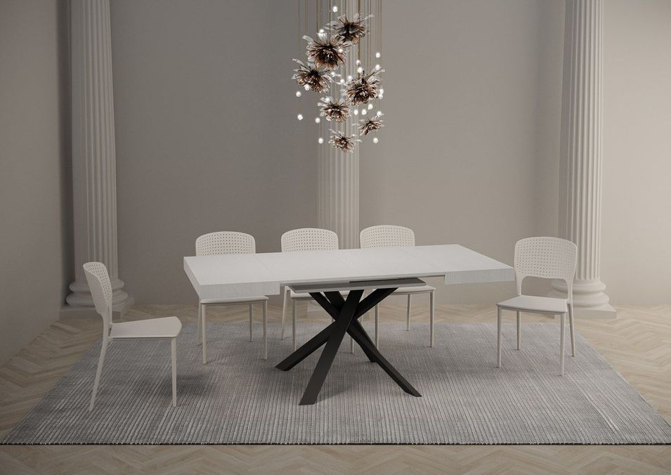 Petit table carrée extensible 90x90 à 194 cm blanc et anthracite Karzy - Photo n°2