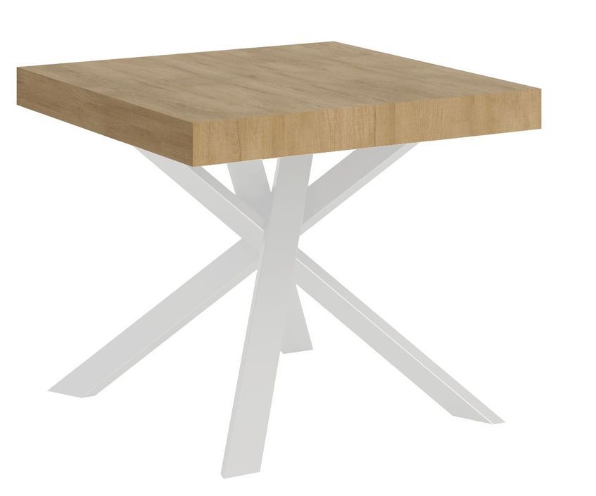 Petit table carrée extensible 90x90 à 194 cm chêne clair et blanc Karzy - Photo n°1