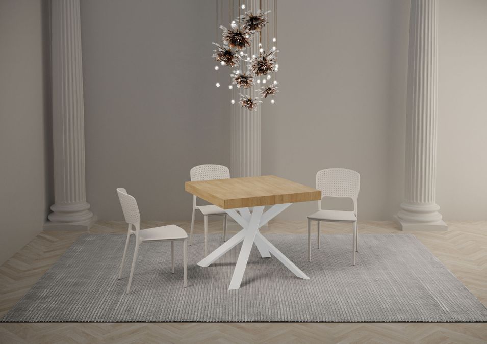 Petit table carrée extensible 90x90 à 194 cm chêne clair et blanc Karzy - Photo n°2