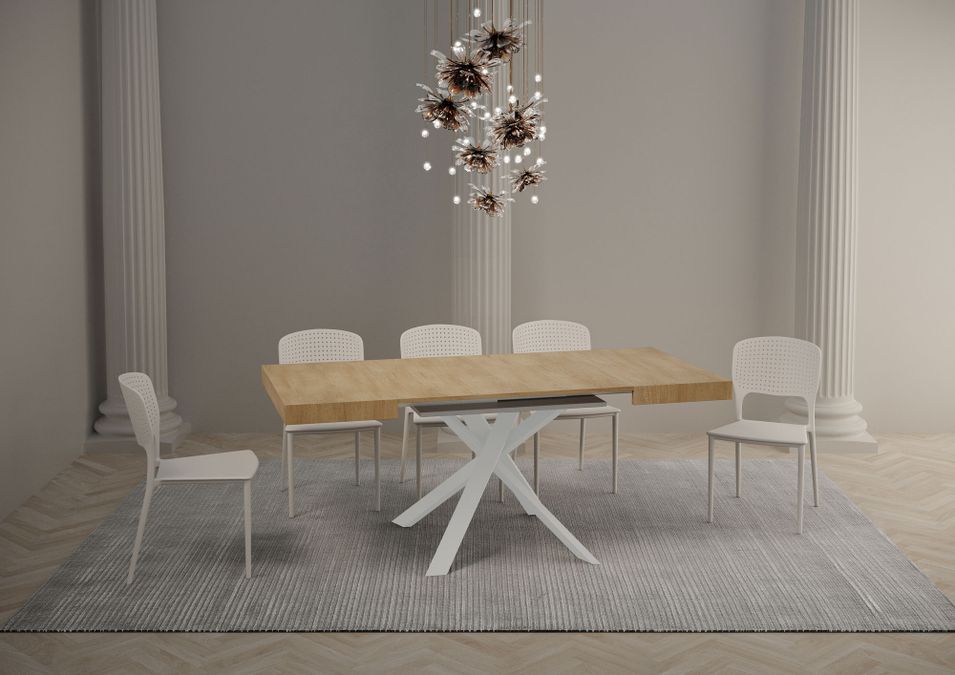 Petit table carrée extensible 90x90 à 194 cm chêne clair et blanc Karzy - Photo n°3