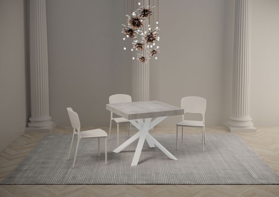 Petit table carrée extensible 90x90 à 194 cm gris ciment et blanc Karzy - Photo n°2