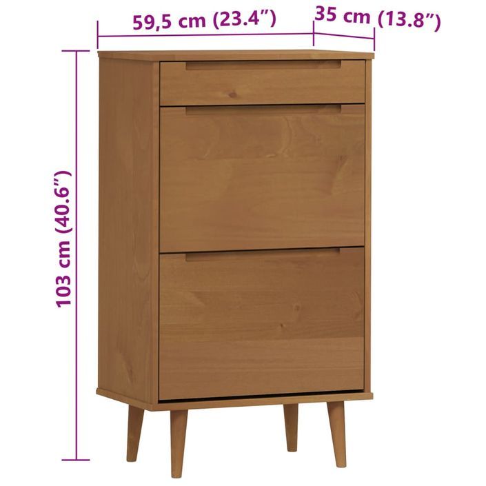 Petite armoire à chaussures en bois de pin Leva L 60 x H 103 x P 35 cm – Compacte et Élégante - Photo n°7