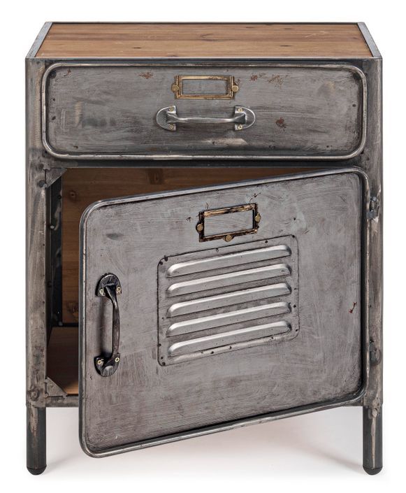 Petite armoire basse vintage acier argenté 1 porte 1 tiroir Zaka 45 cm - Photo n°2