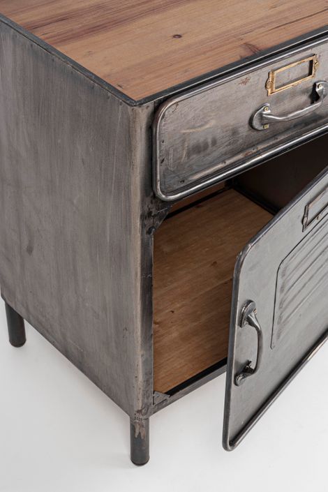 Petite armoire basse vintage acier argenté 1 porte 1 tiroir Zaka 45 cm - Photo n°5