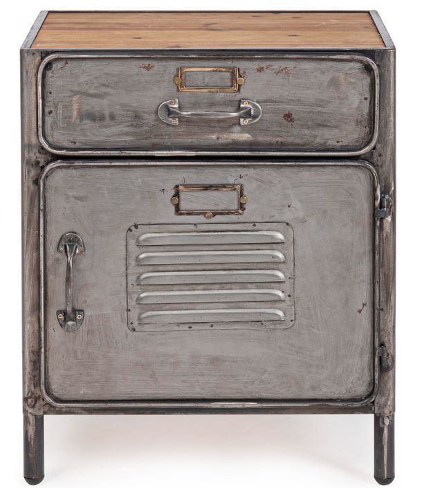 Petite armoire basse vintage acier argenté 1 porte 1 tiroir Zaka 45 cm - Photo n°1