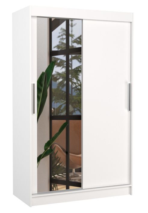 Petite armoire de chambre 2 portes coulissantes 1 bois blanc 1 miroir Roba 120 cm - Photo n°1