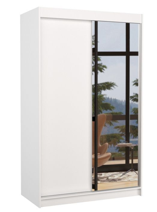 Petite armoire de chambre 2 portes coulissantes 1 bois blanc 1 miroir Roxane 120 cm - Photo n°1