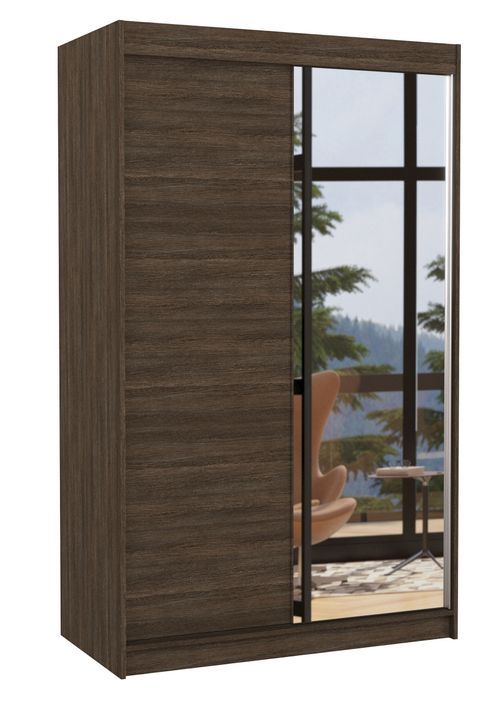 Petite armoire de chambre 2 portes coulissantes 1 bois marron 1 miroir Roxane 120 cm - Photo n°1