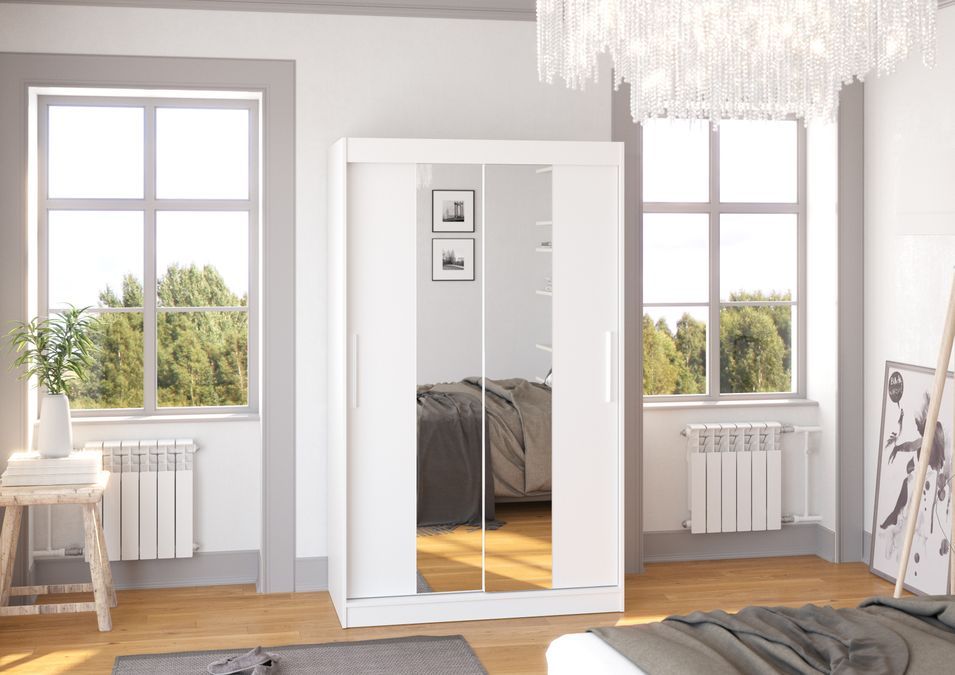 Petite armoire de chambre 2 portes coulissantes blanche et miroir Tinko 120 cm - Photo n°2
