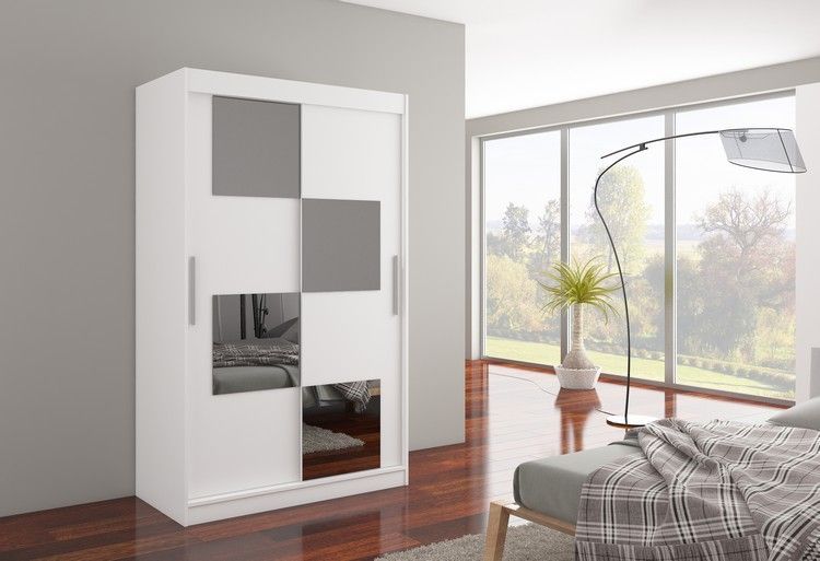 Petite armoire de chambre 2 portes coulissantes bois blanc et 4 miroirs Luko 120 cm - Photo n°2