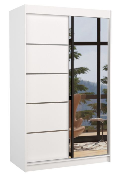 Petite armoire de chambre 2 portes coulissantes bois blanc et miroir Noka 120 cm - Photo n°1