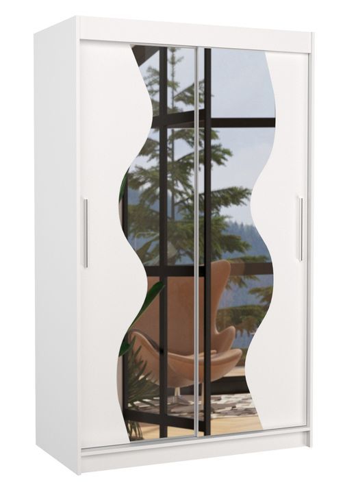Petite armoire de chambre 2 portes coulissantes bois blanc et miroir Vaguz 120 cm - Photo n°1