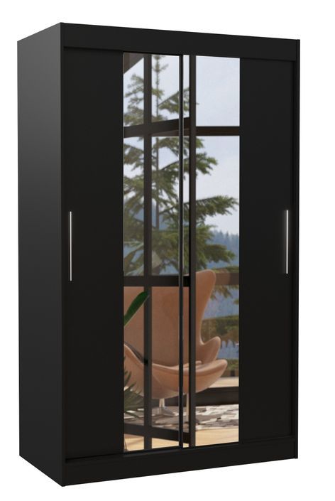Petite armoire de chambre 2 portes coulissantes noir et miroir Tinko 120 cm - Photo n°1