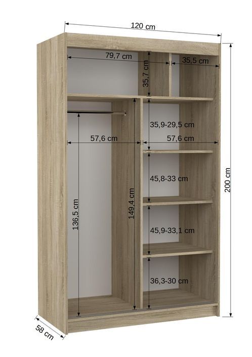 Petite armoire de chambre à coucher 2 portes coulissantes bois truffe avec 6 miroir Kolida 120 cm - Photo n°5