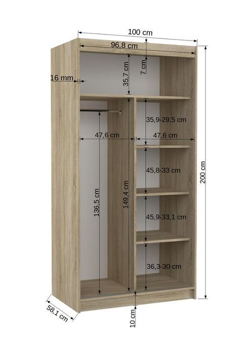 Petite armoire de chambre à coucher bois clair 2 portes coulissantes blanches Kilane 100 cm - Photo n°4