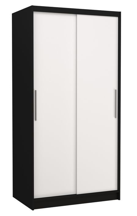 Petite armoire de chambre à coucher noir 2 portes coulissantes blanches Kilane 100 cm - Photo n°1