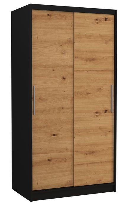 Petite armoire de chambre à coucher noir 2 portes coulissantes bois artisan Kilane 100 cm - Photo n°1