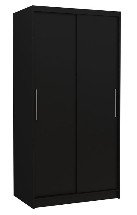 Petite armoire de chambre à coucher noir 2 portes coulissantes Kilane 100 cm - Photo n°1