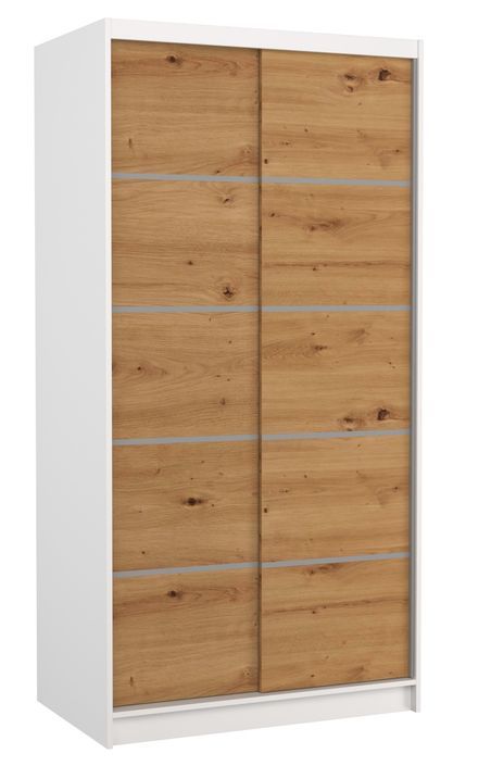 Petite armoire de chambre blanche 2 portes coulissantes en bois artisan Rika 100 cm - Photo n°1