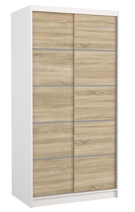 Petite armoire de chambre blanche 2 portes coulissantes en bois clair Rika 100 cm - Photo n°1