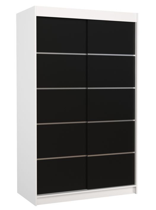Petite armoire de chambre blanche et noir avec 2 portes coulissantes Benko 120 cm - Photo n°1