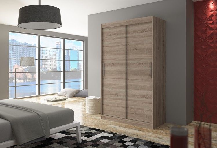 Petite armoire de chambre bois truffe Sonoma avec 2 portes coulissantes Keria 120 cm - Photo n°3