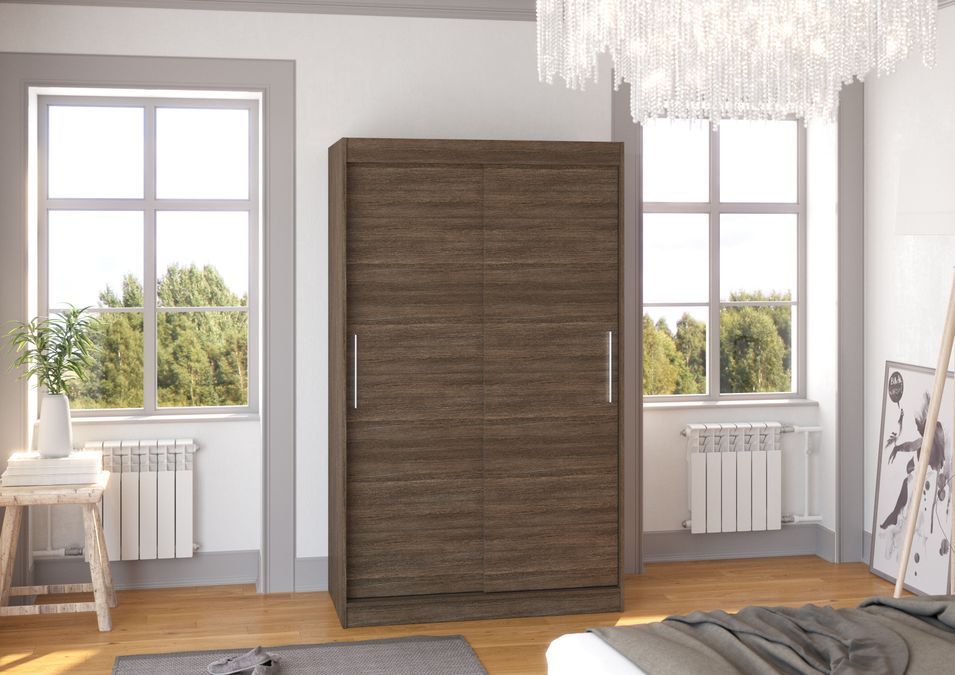 Petite armoire de chambre marron avec 2 portes coulissantes Keria 120 cm - Photo n°2