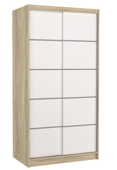 Petite armoire de chambre naturel 2 portes coulissantes en bois blanc Rika 100 cm - Photo n°1