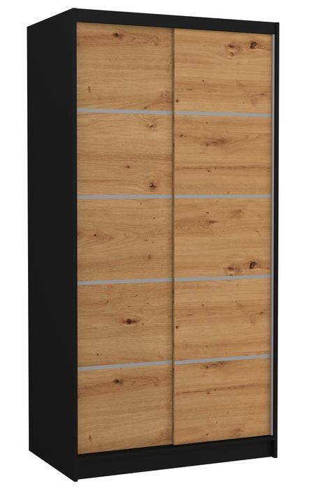 Petite armoire de chambre noir 2 portes coulissantes en bois artisan Rika 100 cm - Photo n°1