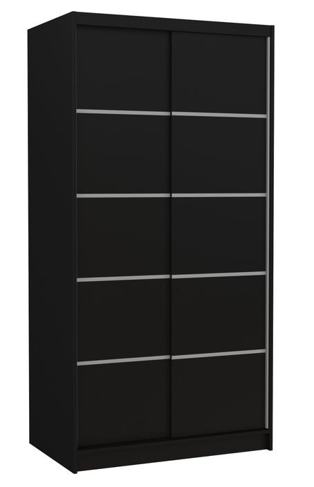Petite armoire de chambre noir 2 portes coulissantes Rika 100 cm - Photo n°1