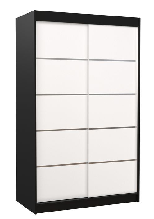 Petite armoire de chambre noir et blanc avec 2 portes coulissantes Benko 120 cm - Photo n°1