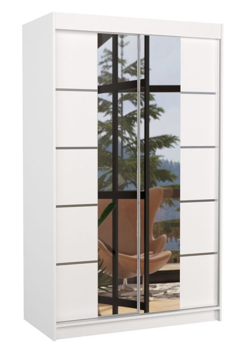 Petite armoire design de chambre à coucher 2 portes coulissantes blanche et miroir Kinzo 120 cm - Photo n°1