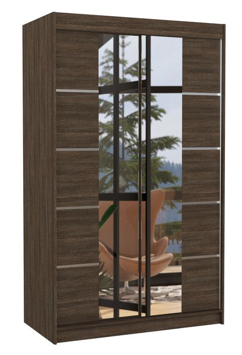Petite armoire design de chambre à coucher 2 portes coulissantes marron et miroir Kinzo 120 cm - Photo n°1