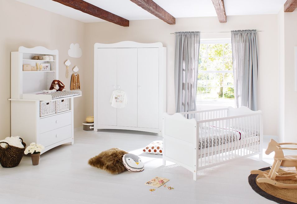 Petite chambre bébé 3 pièces bois laqué blanc Florentina 70x140 cm - Photo n°1