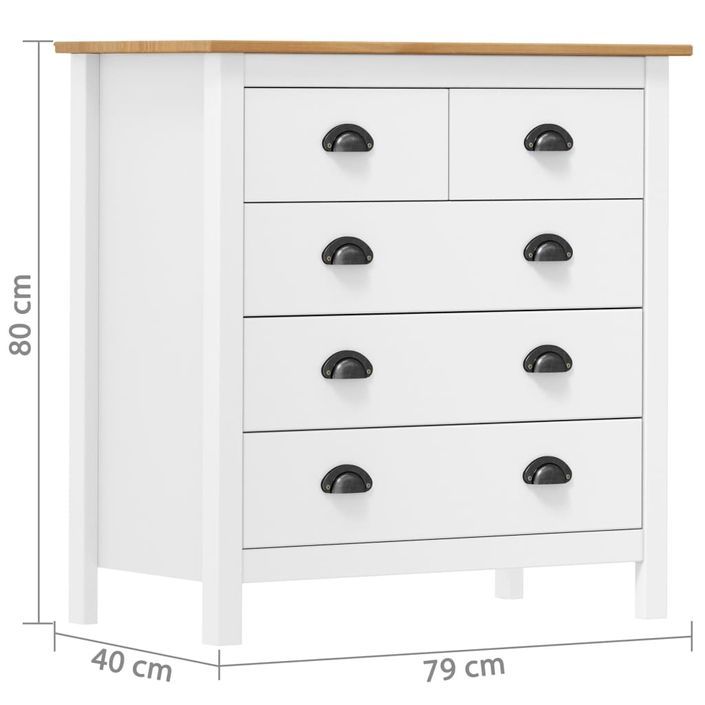 Petite commode 5 tiroirs Kalexia 79 cm - Bois de pin massif - Photo n°7