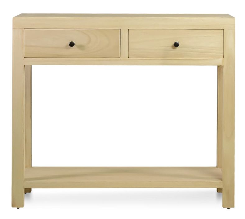 Petite console en bois massif naturel 2 tiroirs 1 étagère Komba 90 cm - Photo n°1