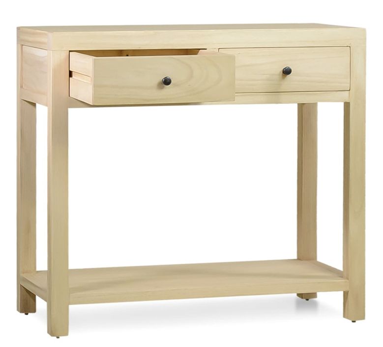 Petite console en bois massif naturel 2 tiroirs 1 étagère Komba 90 cm - Photo n°2