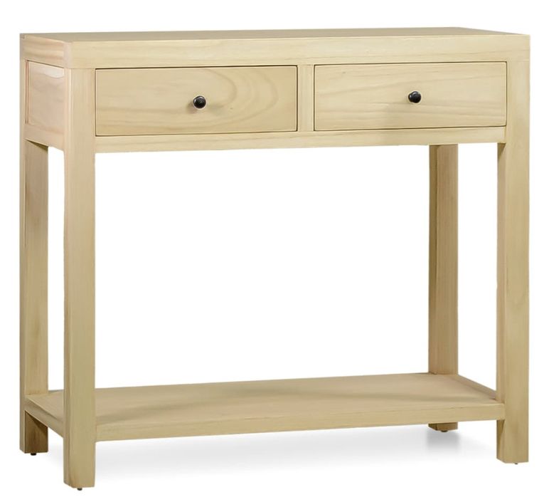 Petite console en bois massif naturel 2 tiroirs 1 étagère Komba 90 cm - Photo n°3