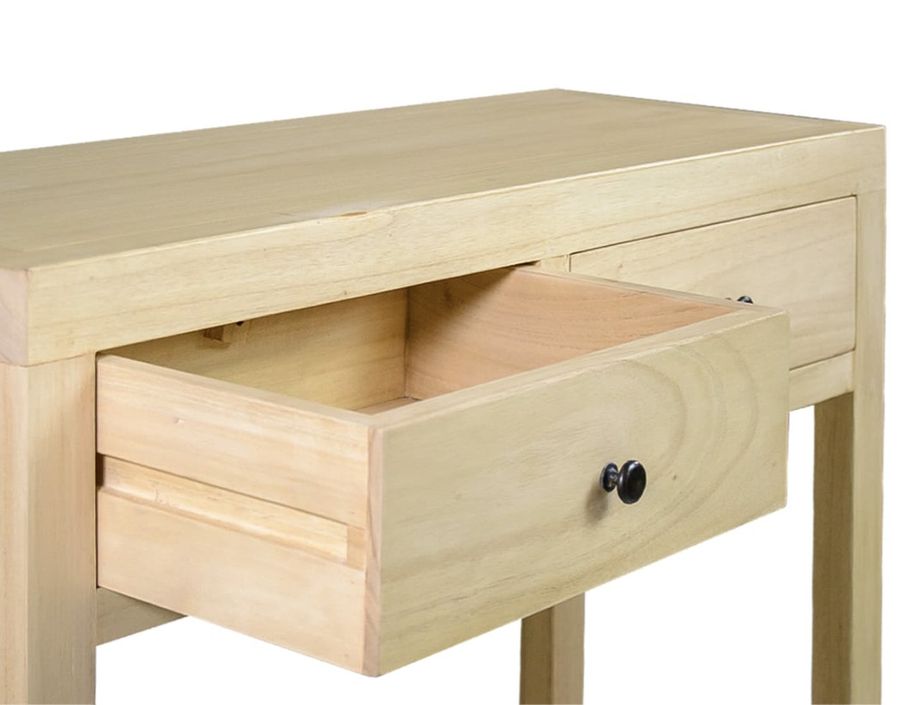 Petite console en bois massif naturel 2 tiroirs 1 étagère Komba 90 cm - Photo n°5