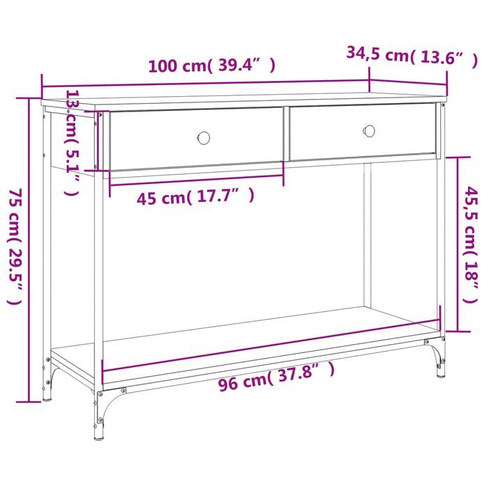 Petite console fixe 2 tiroirs avec cadre en métal noir Alexo – Style industriel - Photo n°11