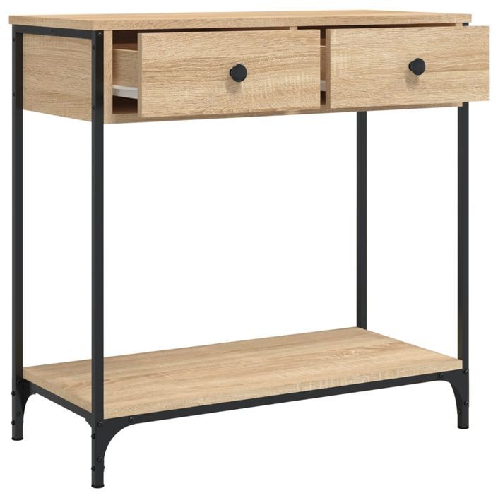 Petite console fixe 2 tiroirs avec cadre en métal noir Alexo – Style industriel - Photo n°5